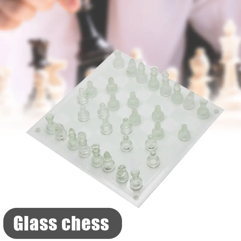 

8/10/14" Glass Chess Set Portable Travel Chess Board Game Set Beginner for Kids and Adults BHD2