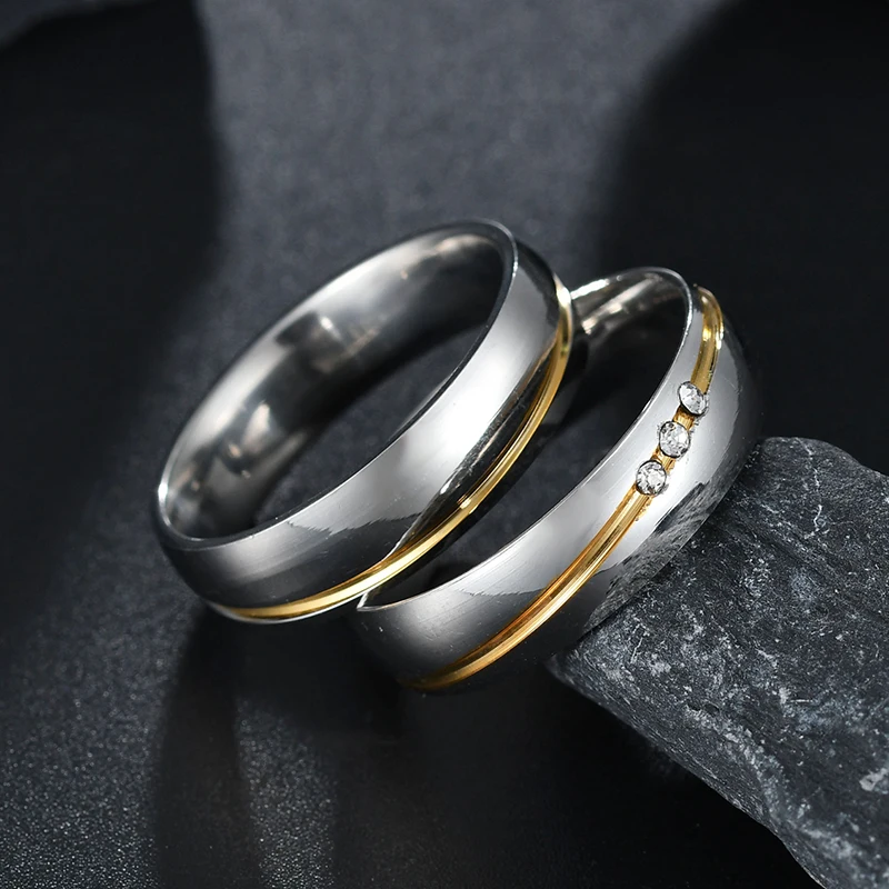 ELSEMODE 6 мм парные кольца из нержавеющей стали никогда не выцветает золотая линия