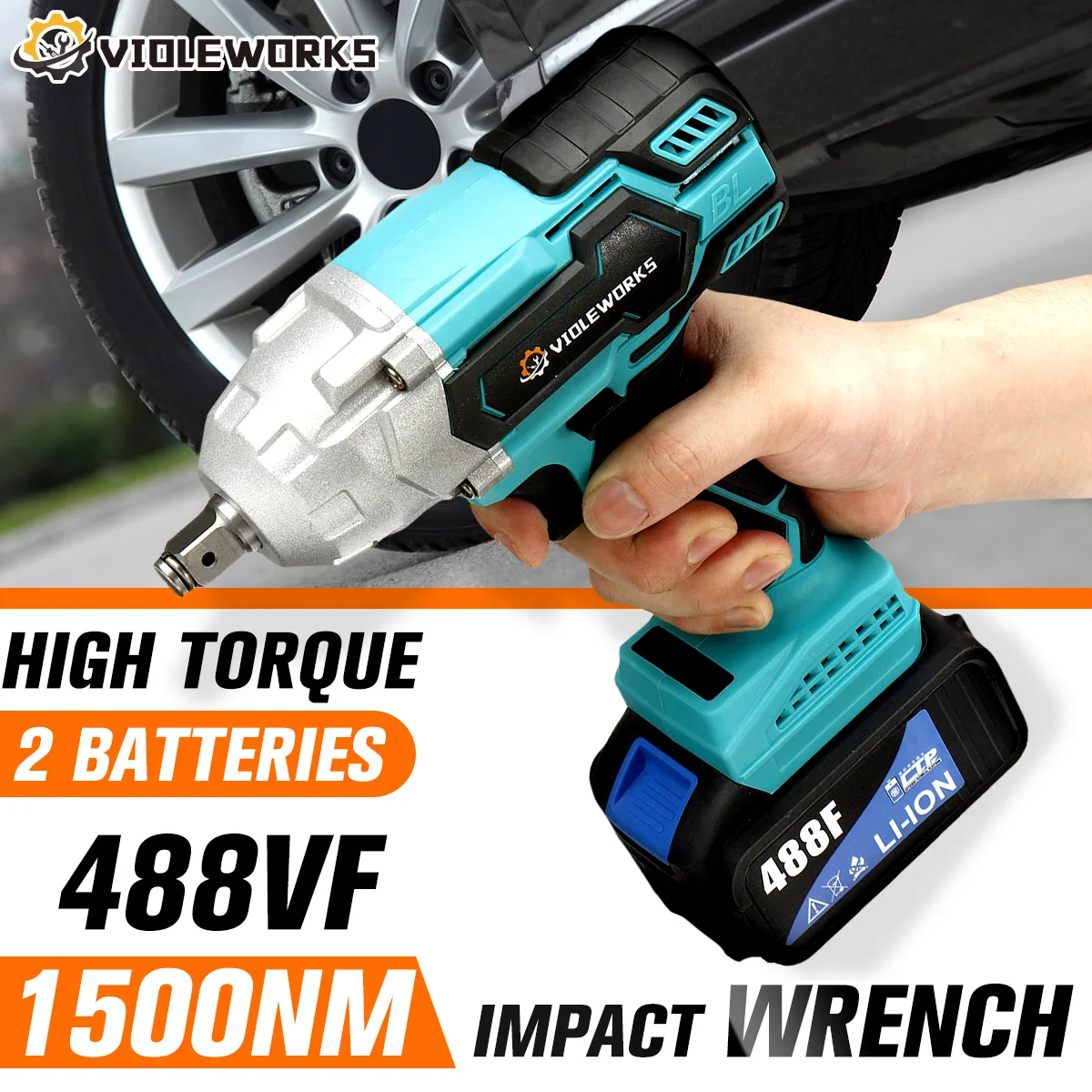 

1500N.M 488VF Brushless Cordless Electric Impact Wrench 1/2 inch High Torque Socket Wrench Power Tools With 22800Amh Li Battery