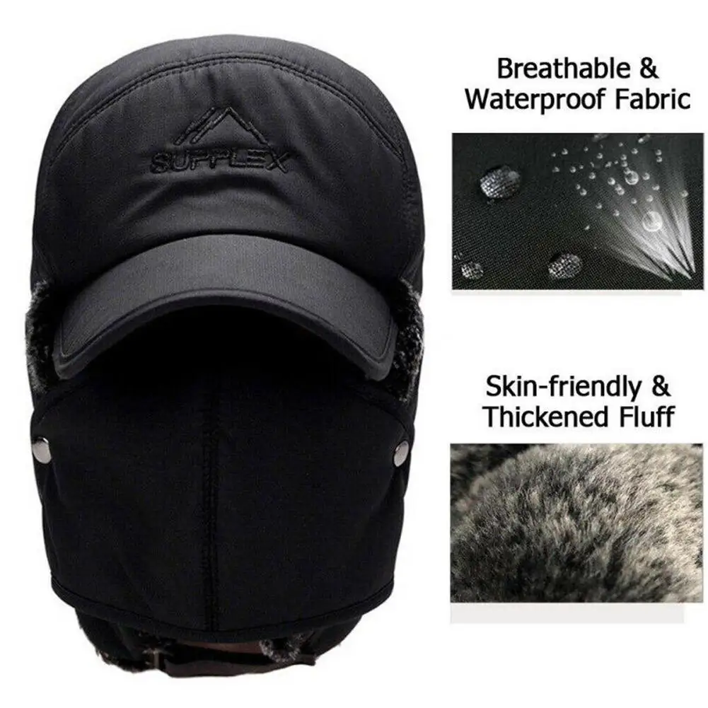 

Unisex Warm Winter Trapper Trooper Hat Mens Faux Fur Hats Ski Ear Flap New Hunting Mask with Bomber Windproof Hat G3L4