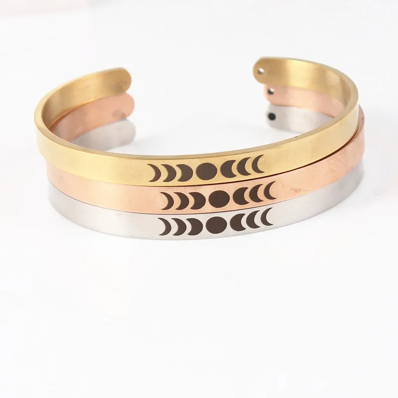 6 мм Бар Нержавеющая сталь браслет с гравировкой солнце и луна положительный