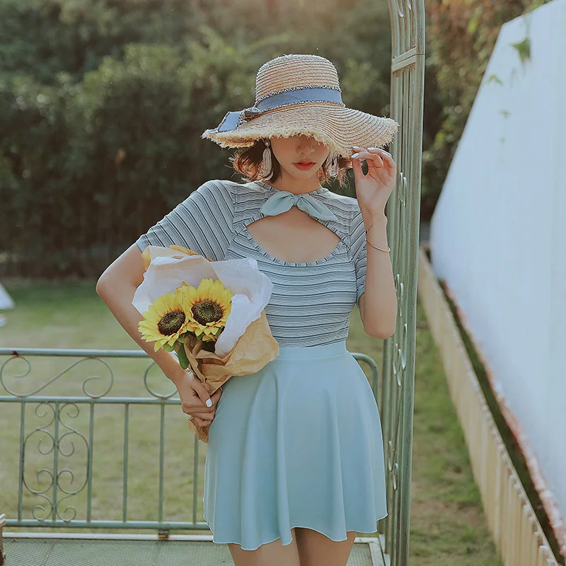 

STAERK 2021 new two-piece covering l belly show thin bubble hot spring type conservative suits female students