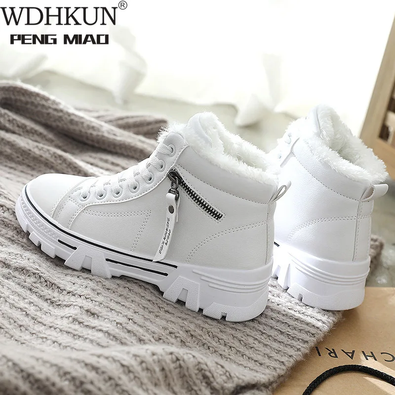 

Winter Boots Women Ankle Boots Warm PU Plush Winter Woman Shoes Sneakers Flats Lace Up Ladies Shoes Women Short Snow Boots