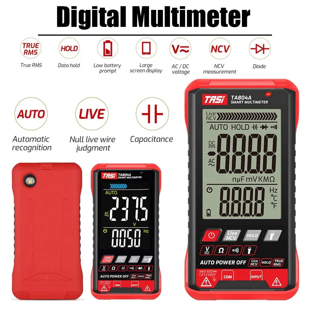 

TA804A Digital Multimeter Professional Auto Tester Ohm Voltage Meter Resistance Test Tool HD Color Screen Electrician Multimeter