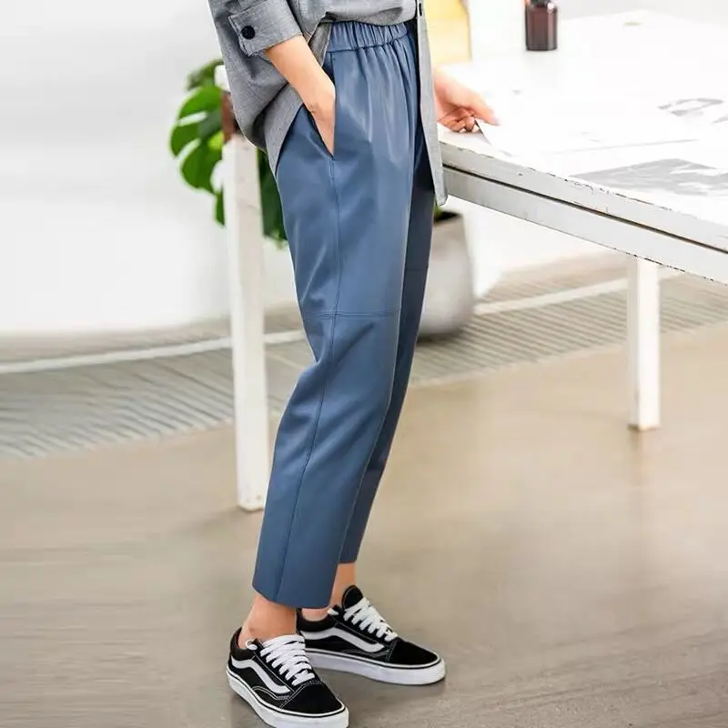 Женские брюки из 100% натуральной овечьей кожи модные укороченные джинсы с