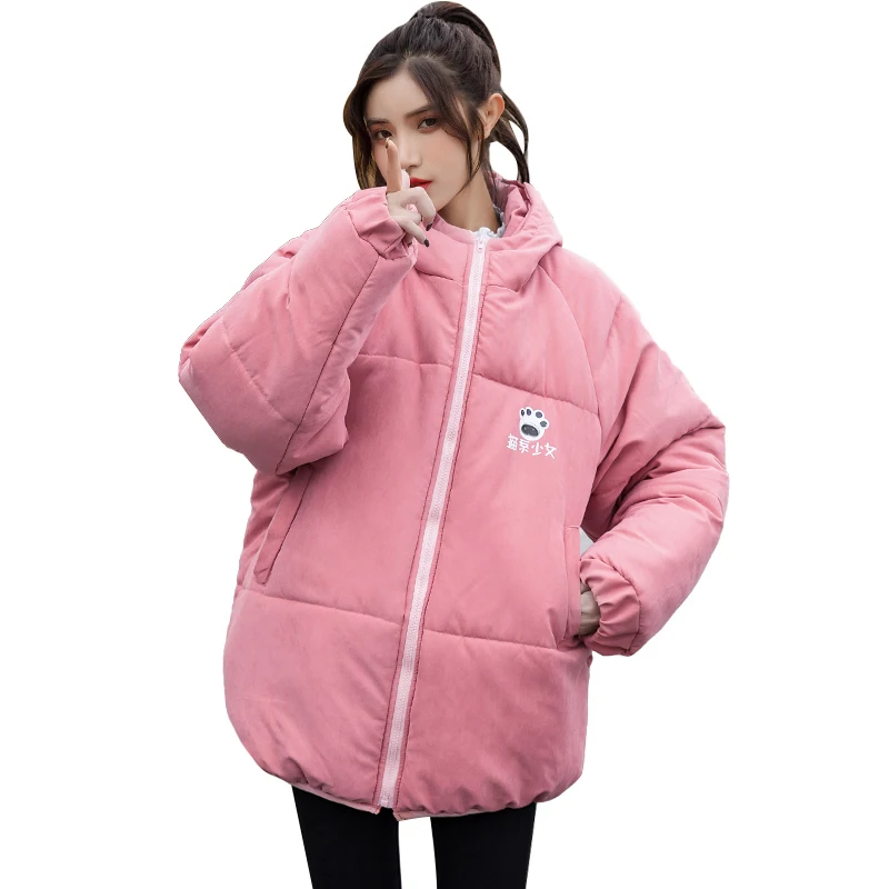 

Winter Jacket Women Couple Bread Cotton Coat Fashion Thickened Loose Cats And Dogs Claw Cute Print Hooded Ukraine Warm Parka