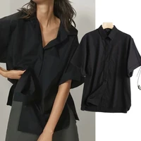 withered england fashion simple poplin black solid casual summer blouse women blusas mujer de moda 2021kimono shirt women tops