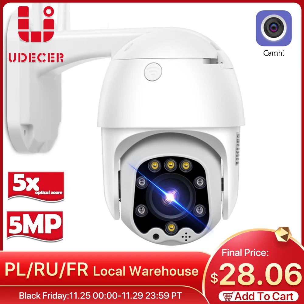 

SHACKER WIFI IP Camera 1080P 5MP Outdoor 5X Zoom Wireless Camera 8pcs Led IR 30m Bidirectional Audio CCTV Monitoring Camera