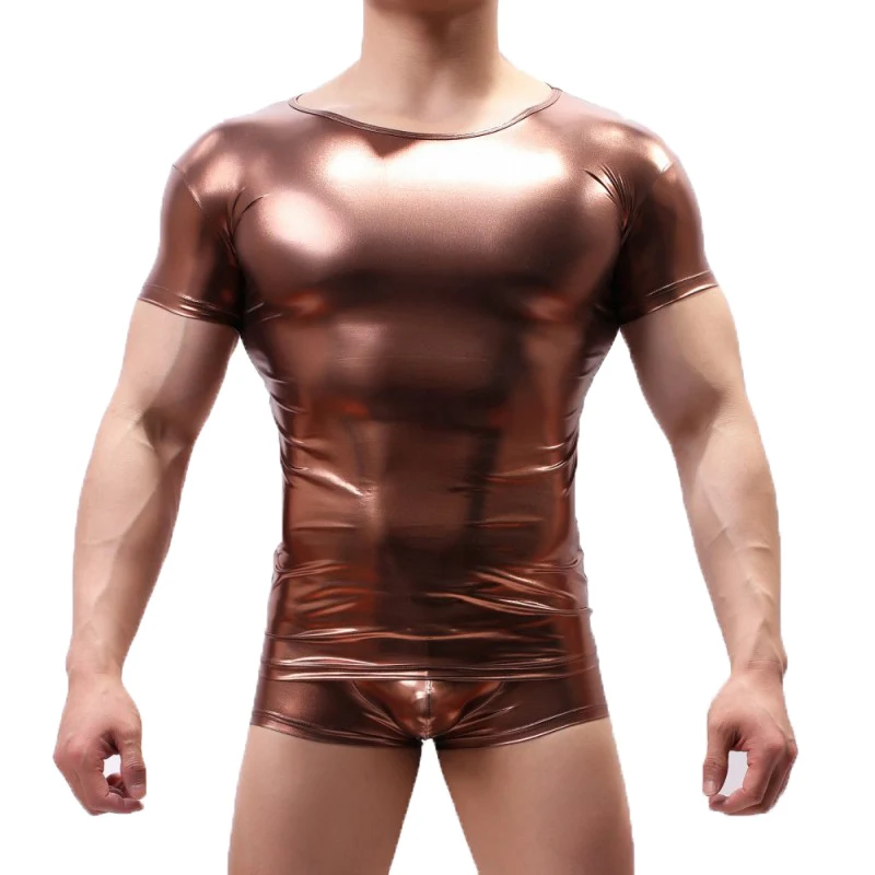 Футболка мужская Блестящая с круглым вырезом приталенная тенниска из