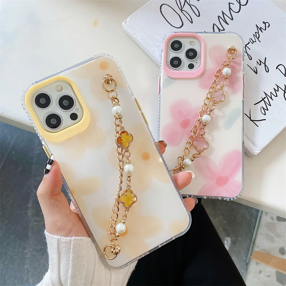 

Korea Gemstone Chain Bracelet Transparent soft Phone Case For iPhone 12 Pro Max Mini 11 Pro Max X XR XS MAX 8 7 Plus SE 20 Cover