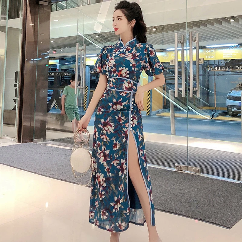 Китайское платье cheongsam qipao vestido chino восточное платье cheongsam белье воротник Мандарин Кимоно Стиль Высокое платье Ципао с разрезом