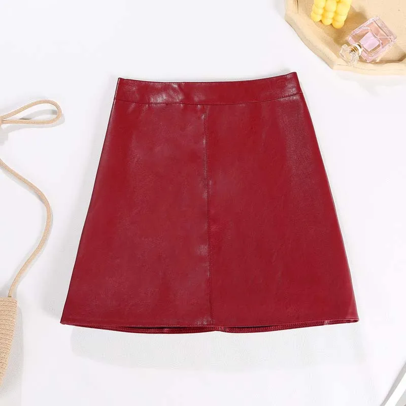 

Jocoo Jolee Y2K All-Match Slim Summer Pu Leather Zipper Women Skirts High Waist Pencil Party Club Wear Bodycon Short Mini Skirt