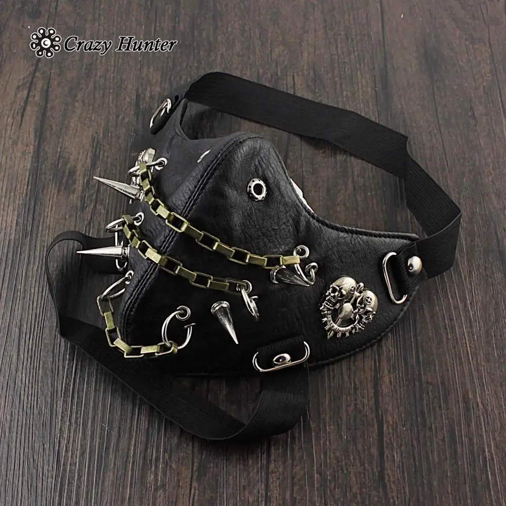 Mens White Skull Spike Punk Gothic Leather Mask Cosplay Biker | Тематическая одежда и униформа