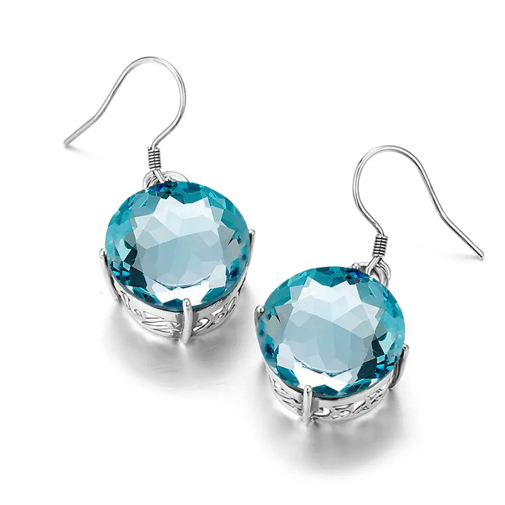 

GENUINE SILVER 925 EARRINGS 925 STERLING SILVER JEWELRY FOR WOMEN GIRL GIFT NEW TRENDY BLUE AQUAMARINE DROP EARRINGS KOREAN