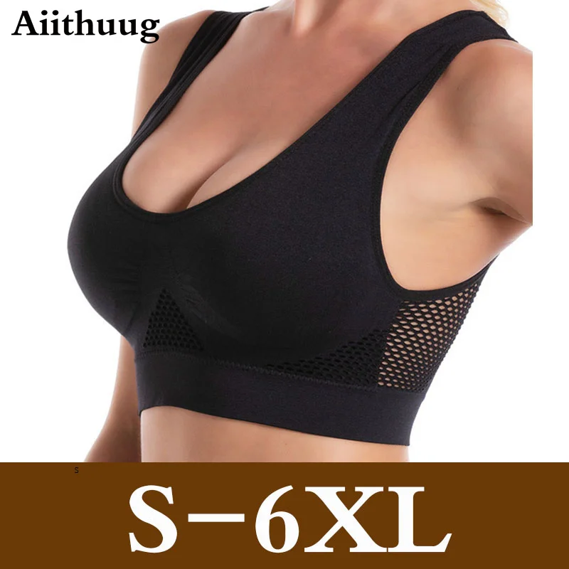 

Aiithuug 6XL Womens Sports Bra Padded Yoga Bras Workout Crop Tank Tops for Gym Running Fitness Increased Size Breathable Mesh