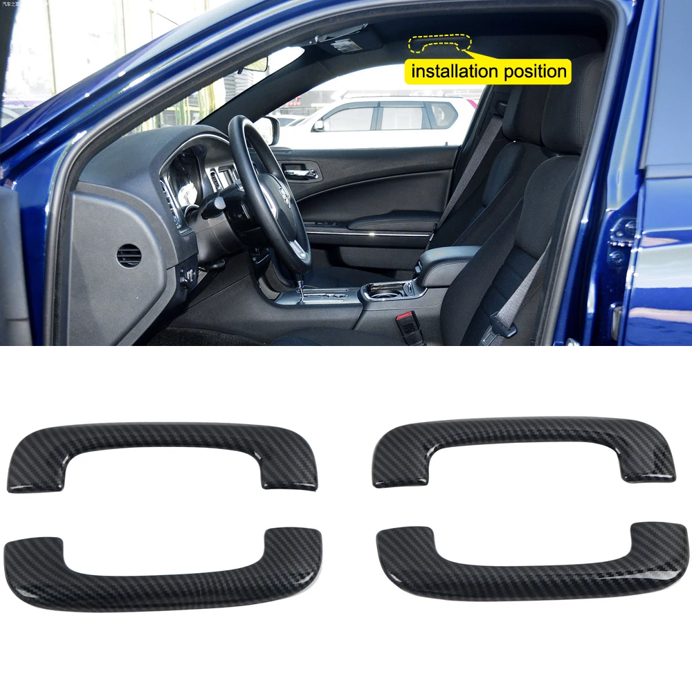 

Carbon Fiber Car Inner Roof Top Grab Bar Protector Trim Door Grab Handle Cover For Dodge Charger 2011-2020 Car Styling