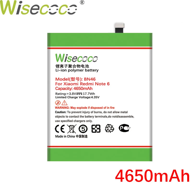 Wisecoco BN46 4650mAh батарея для Xiaomi Redmi Note 6 Note6 телефон Высокое качество замена ремонта +