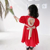 2021 summer beach dresses for girls red hollow carved design korean style princess fancy childrens dresses easter kids clothing