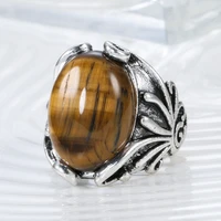 antiques silver plated natural tiger eye stone ring mens vintage finger ring wedding band anniversary ring collection jewelry