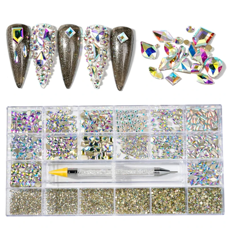 

21 Grids Nail Art Decoration Kit Multi Shapes with Dual-ended Dotting Pen Picker