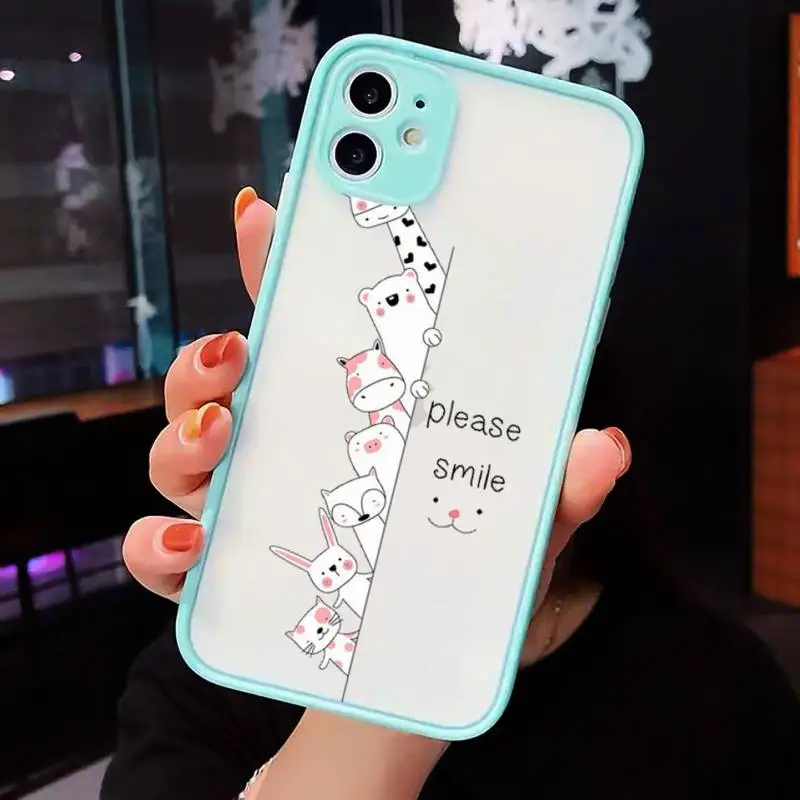 

Creative white Cute cartoon cat Phone Case Matte transparent For blue iPhone 12 Mini 11 Pro XR XS Max 7 8 Plus X Back Cover