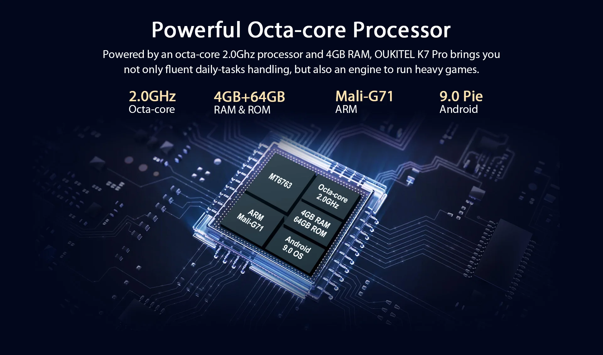 OUKITEL K7 Pro Смартфон Android 9,0 9В/2A мобильного телефона MT6763 Octa Core, 4G, Оперативная память 64G Встроенная память 6," FHD+ 18:9 10000 мАч, определение отпечатка пальца