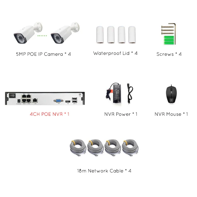 4CH With Cable TySvance 4ch 5MP POE Комплект H.265 система видеонаблюдения до 16ch NVR наружная Водонепроницаемая ip-камера сигнализация видеонаблюдения Видео P2P - Цвет: 4CH With Cable