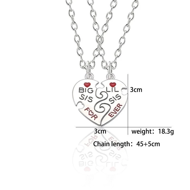 

New 2 Pcs/Set Big Little Sister Necklace For Women Girls Heart Shape Pendant Necklaces Sisters Forever Bff Jewelry Gifts 2021