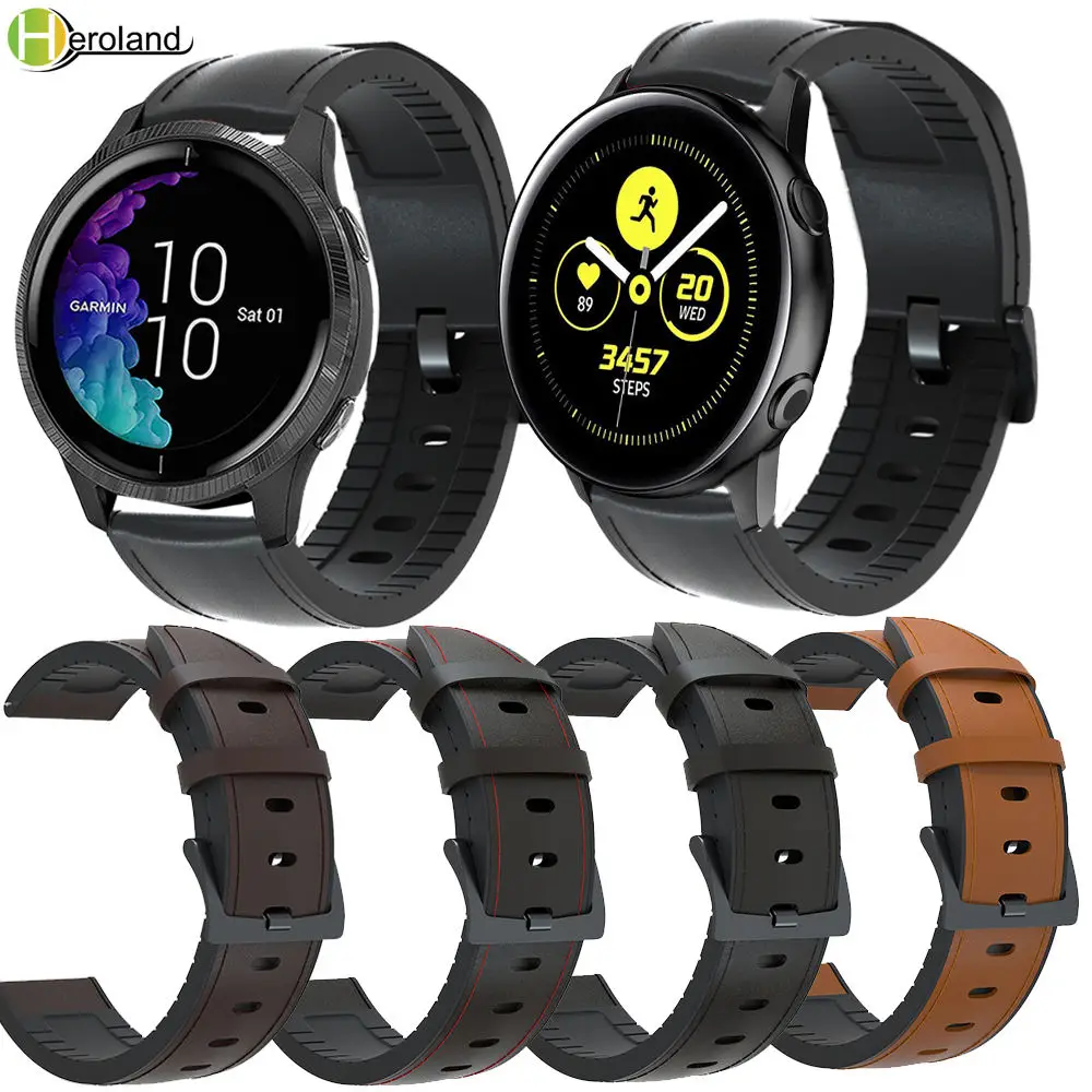 20 мм кожаный ремешок для часов + силикон Samsung Galaxy Watch Active 1 active2 быстросъемный Garmin Venu
