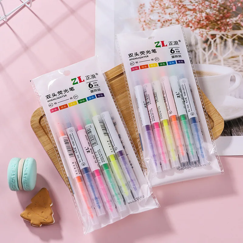 

Double-headed highlighter set 6color marker pen color pen creative student marking pen candy highlighter For drawing Art Markers