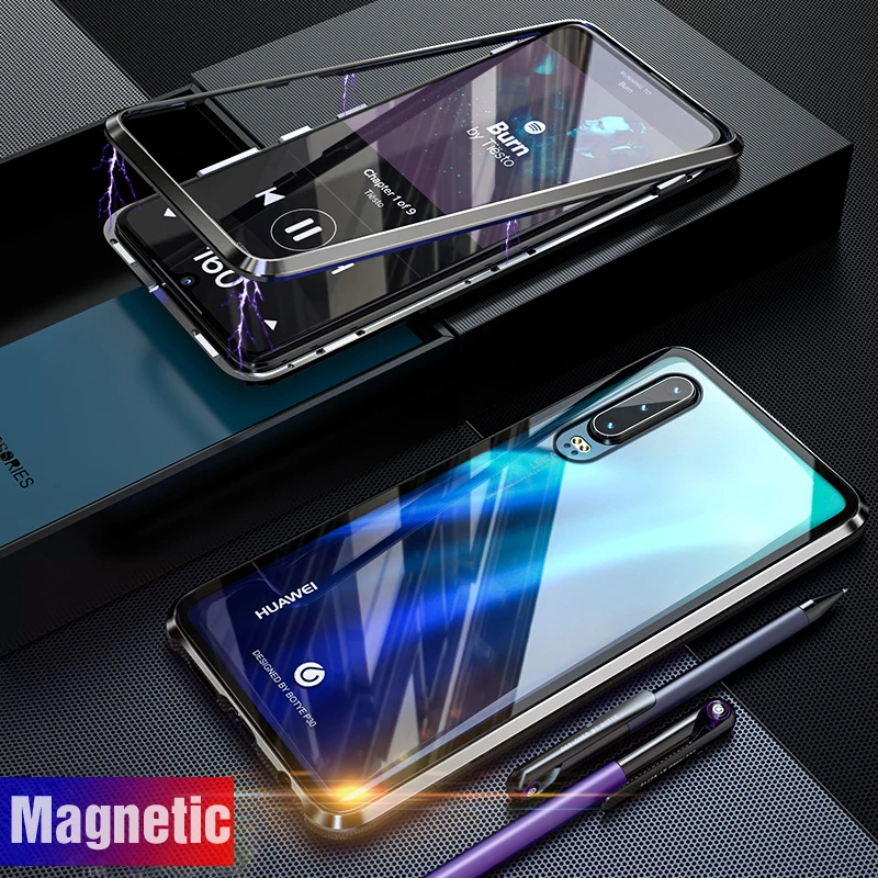 Роскошный стеклянный металлический магнитный чехол для Huawei P30 Pro P20 Lite Mate 20
