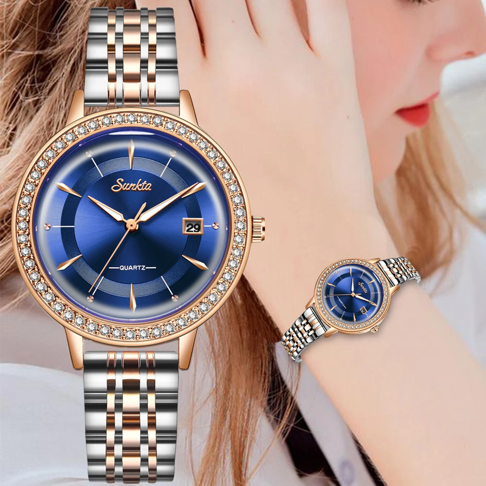 SUNKTA золотые синие часы женские креативные стальные с браслетом Relogio Feminino Montre Femme |