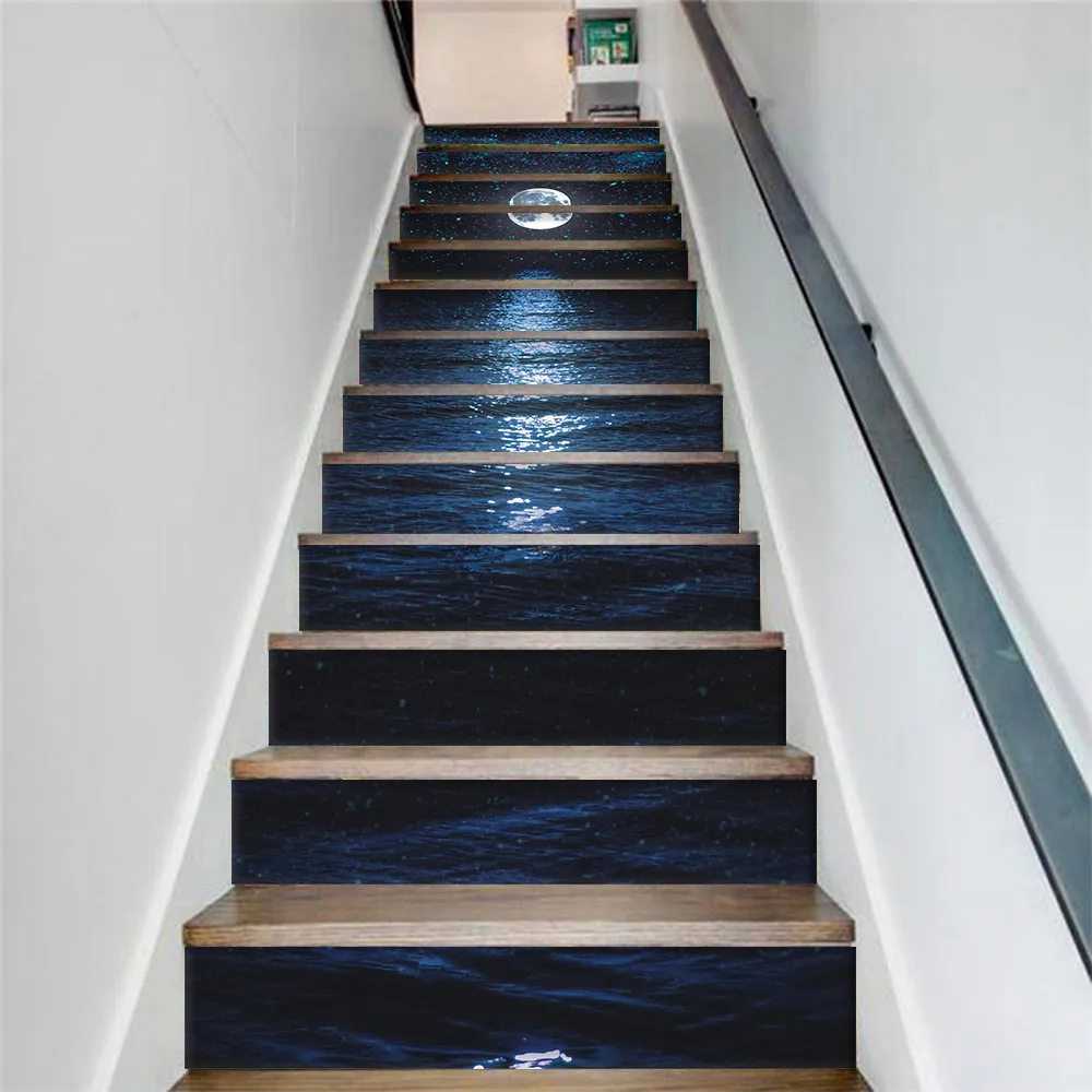 13 шт./компл. DIY 3D наклейки на лестницу и пол ночное озеро ландшафт ПВХ