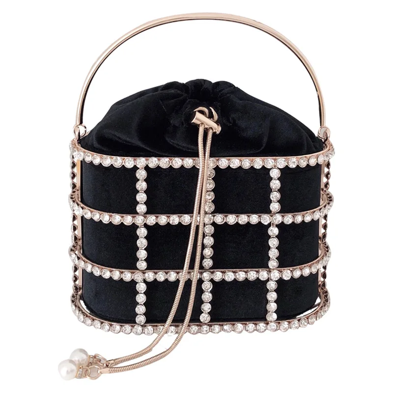 

Basket Evening Clutch Bags Women Luxury Pearl Beaded Metallic Cage Handbags Ladies Wedding Party Purse
