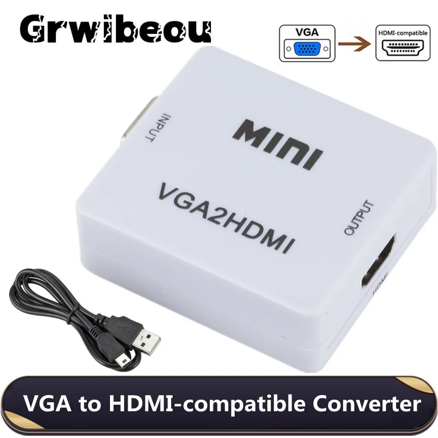 

Grwibeou 1080P Mini VGA to HDMI-compatible Converter VGA2HDMI Video Box Audio Adapter For Notebook PC HDTV Projector TV Portable