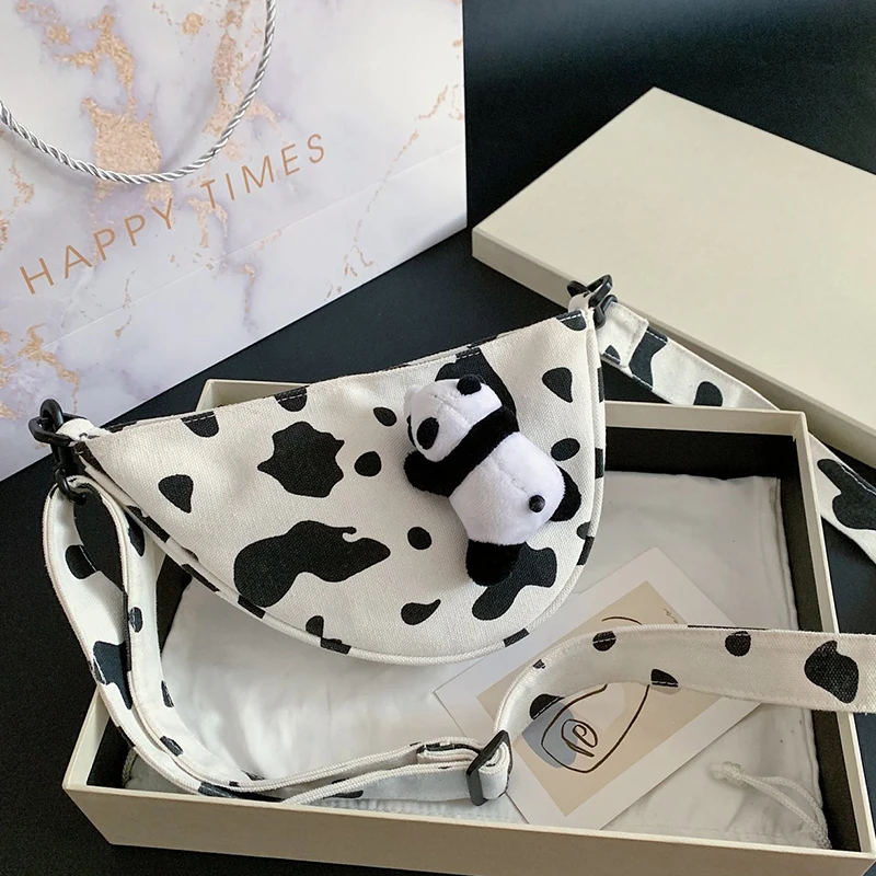 

Crossbody Bag For Women 2021 New Leisure Fashion Shoulder Bag Irregular All-match Four Seasons Cow Pattern Canvas Kawaii Bag