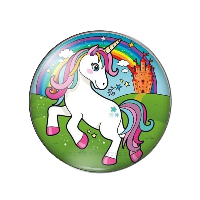 Единорог девушки мультфильм стекло кнопки сделай сам серьги гвоздики с