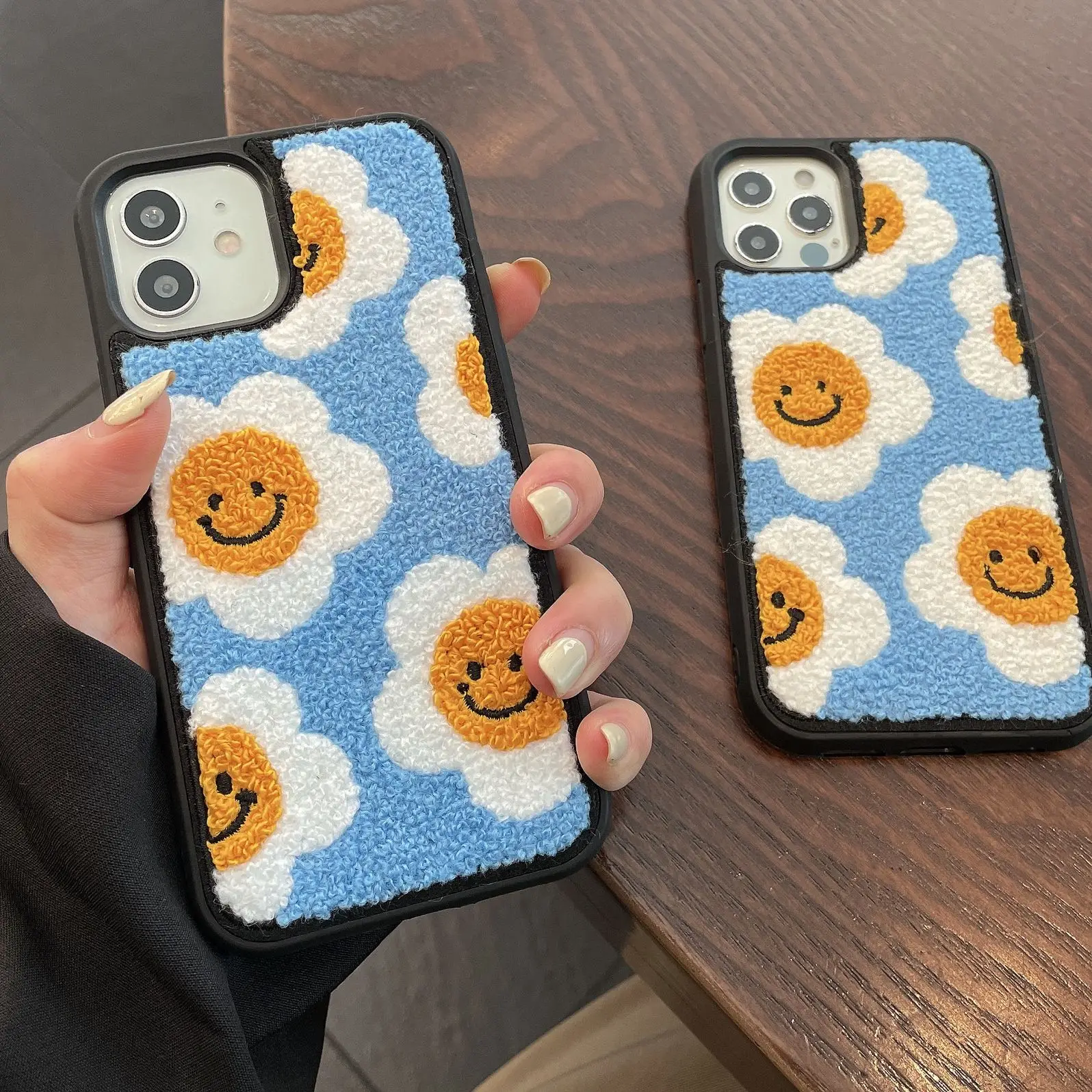

Winter Plush Embroidery Phone Case For iPhone 13 12 11 Pro Max XR XS Max SE 2020 Cases For iPhone 7 8 Plus Lens Protective Cover