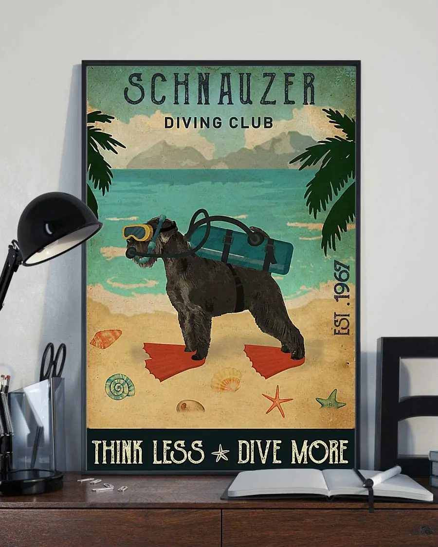 

SIGNCHAT Schnauzer Diving Club Poster Print Wall Art Classic Vintage Poster Metal Sign 12x16 inch
