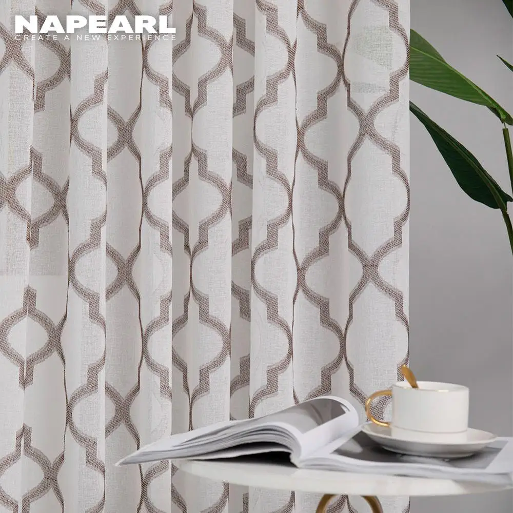 

NAPEARL 1PC Modern Geometric Faux Linen Curtain Semi-Sheer Jacquard Kitchen Short Bedroom Living Room Window Treatments