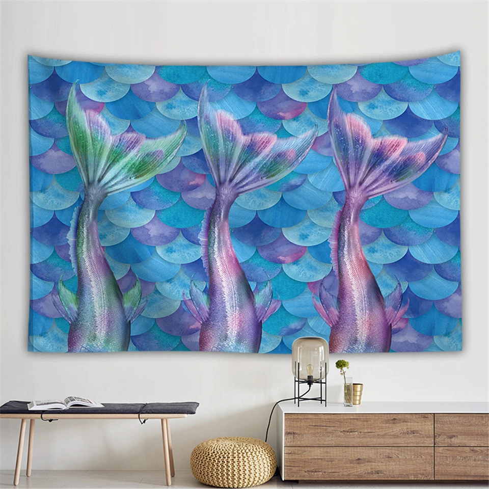 

Colorful Mermaid Tail Hanging Wall Tapestry Pink Fishtail Decor Wall Tapestries Hippie Witchcraft Wall Cloth For Kids Girls Gift