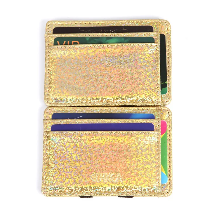 PU лазерный цветной волшебный кошелек Porte Carte Bancaire скользящий держатель для карт