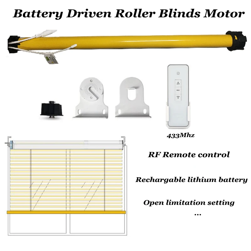 Трубчатый двигатель с питанием от литиевого аккумулятора 433 МГц роликовые жалюзи