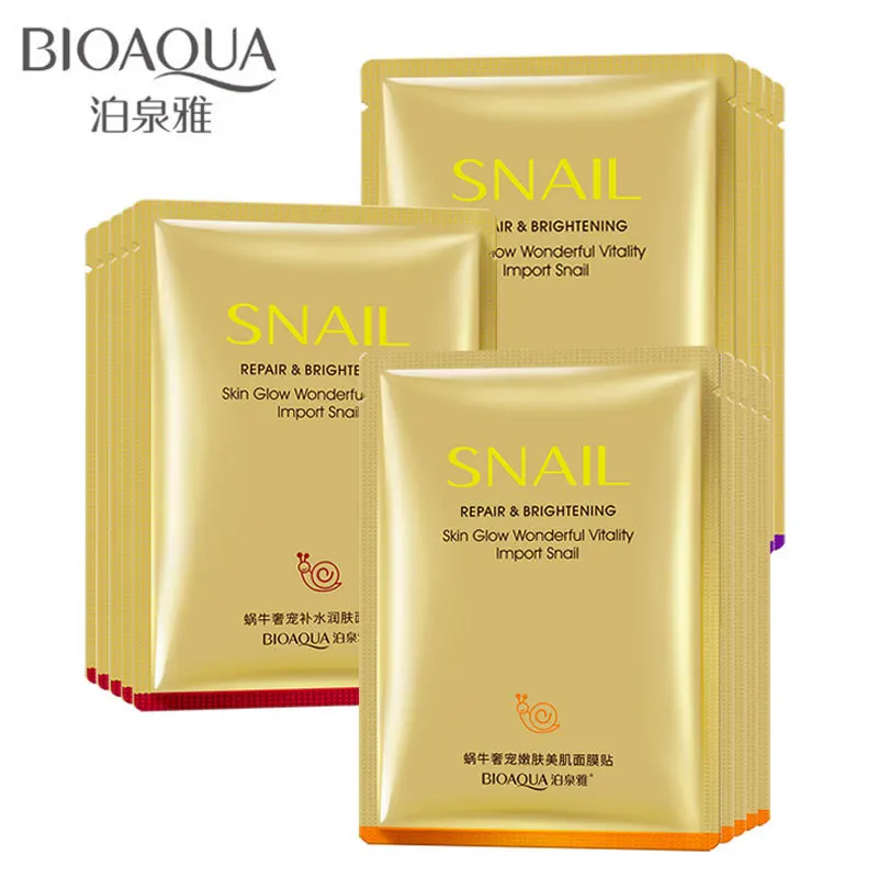 

10 Pcs BIOAQUA Snail Mask Set Hyaluronic Acid Mask Moisture Hydrating Whiten Shrink Pores Anti Wrinkle Repair Facial Skin Care