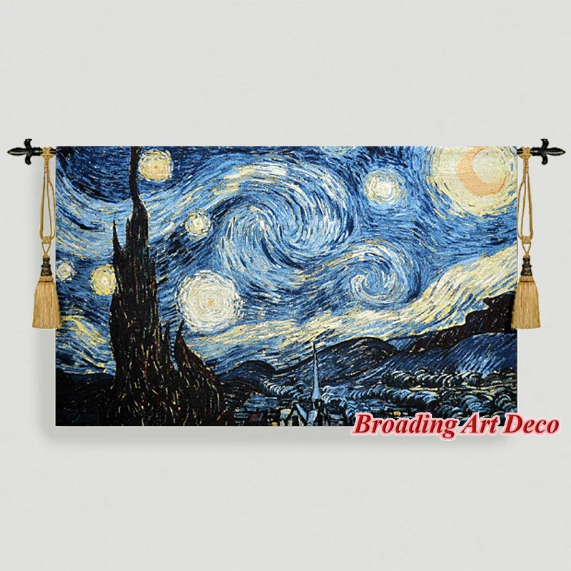 Van Gogh Starry Night Jacquard Weave Tapestry Wall Hanging Gobelin Home Art Textile Decoration Aubusson Cotton 100%