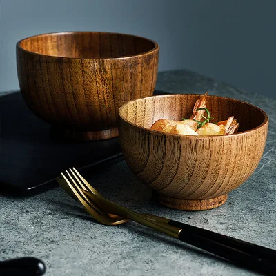 

Jujube Wooden Bowl Wooden Bowl Household Japanese-style Children's Rice Bowl Large Wooden Soup Bowl Wooden Spoon Tableware