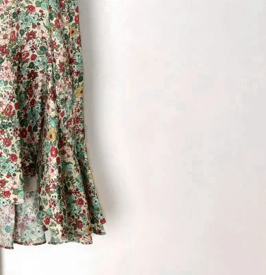 

2021 Spring and Summer New 100% Polyester V-neck Printed Ruffle Women Mini Dress