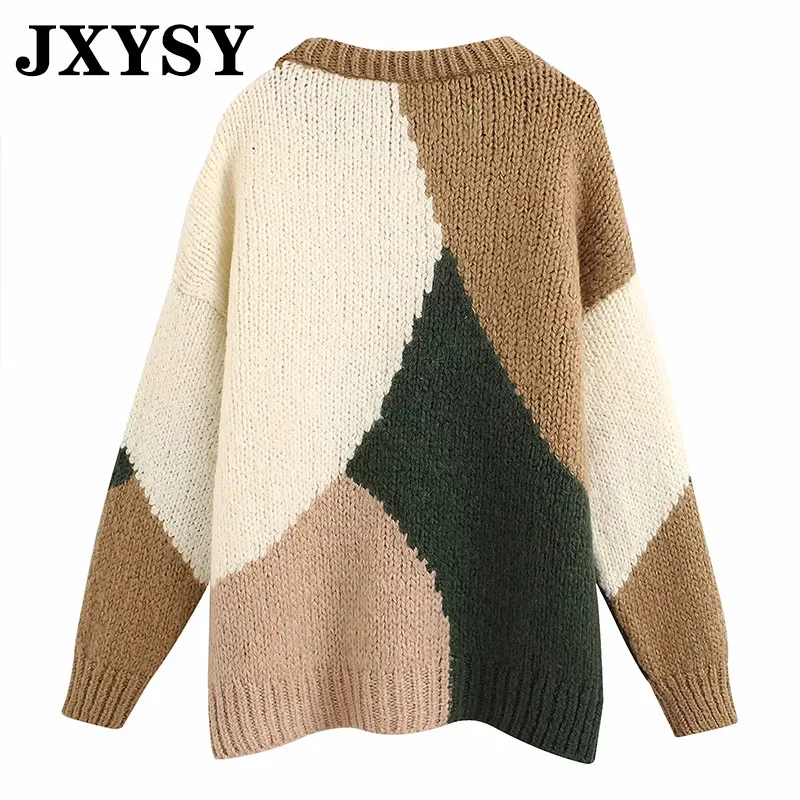 Зимние свитера JXYSY женские вязаные пуловеры цветной свободный винтажный женский