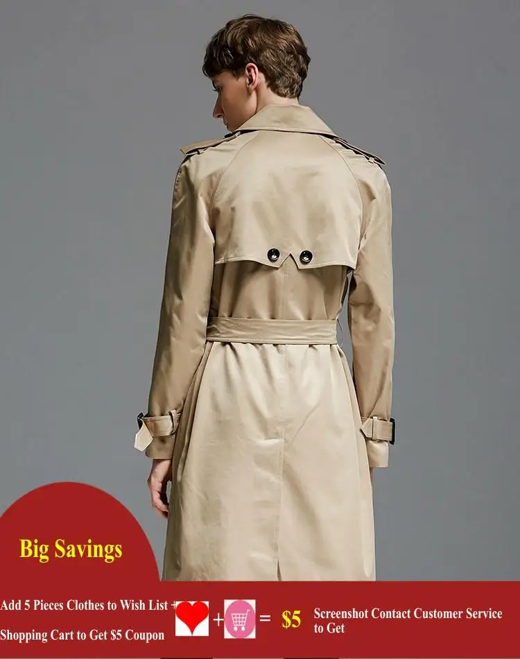 Мужской двубортный длинный Тренч осенняя Повседневная Рабочая ветровка