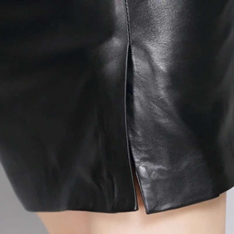 Юбка женская трапециевидная из натуральной кожи с высокой талией батальных